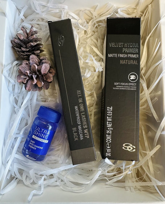 1. dekoratīvās kosmētikas komplekts sejas un matu mirdzumam + skropstu tuša ar E vitamīnu. Image